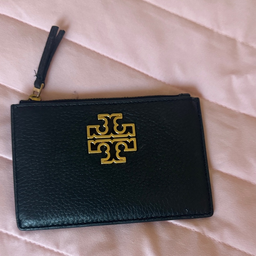Tory Burch Womens Pebbled Leather Britten Zip Card Case